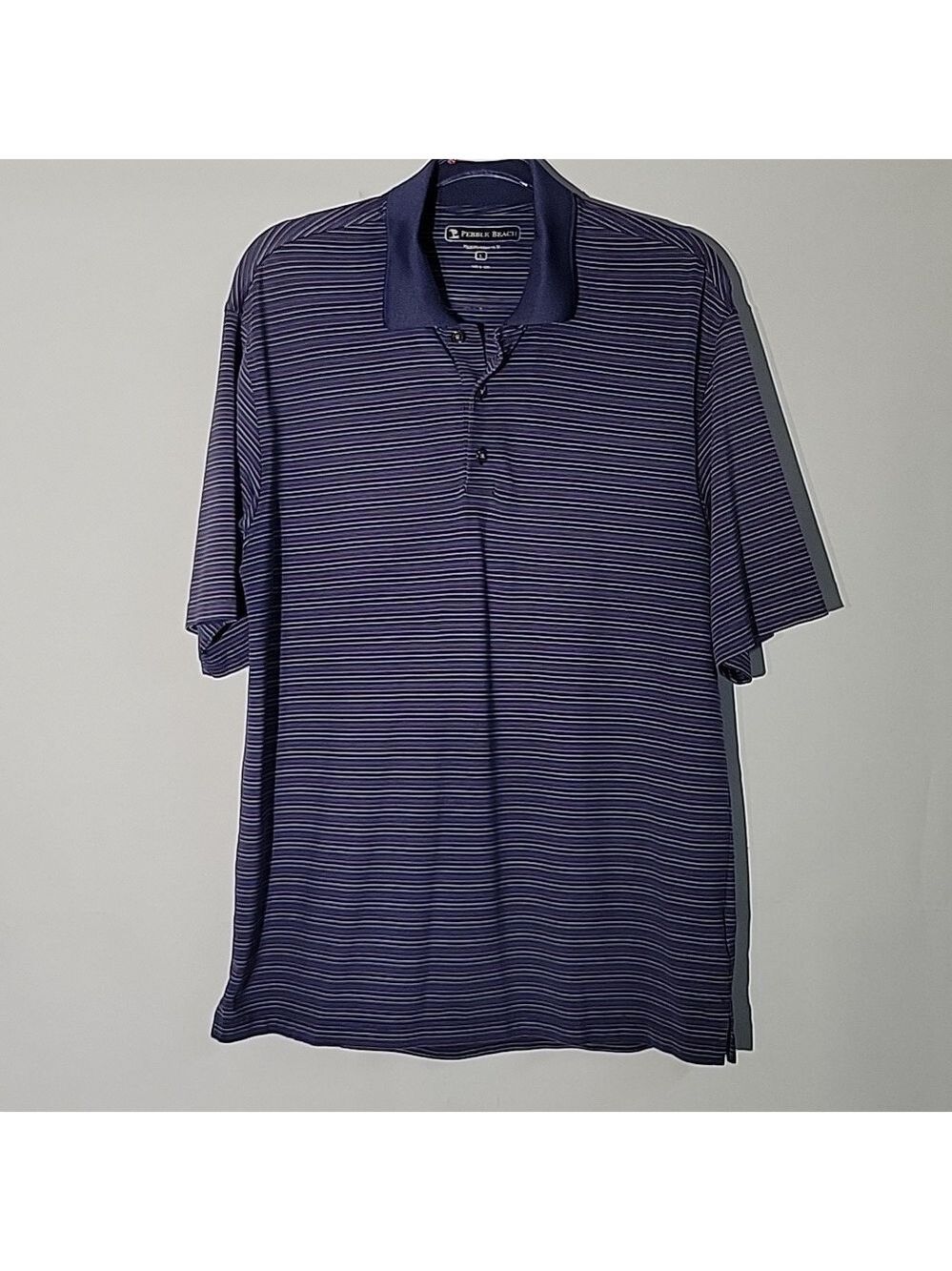 Pebble Beach Men's Golf Polo, Blue Striped Shirt, Size Large